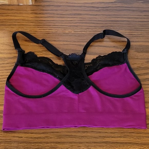 Maidenform Fuchsia Wireless V-Neck Racerback Lace Bralette. Sz: L - Picture 5 of 8